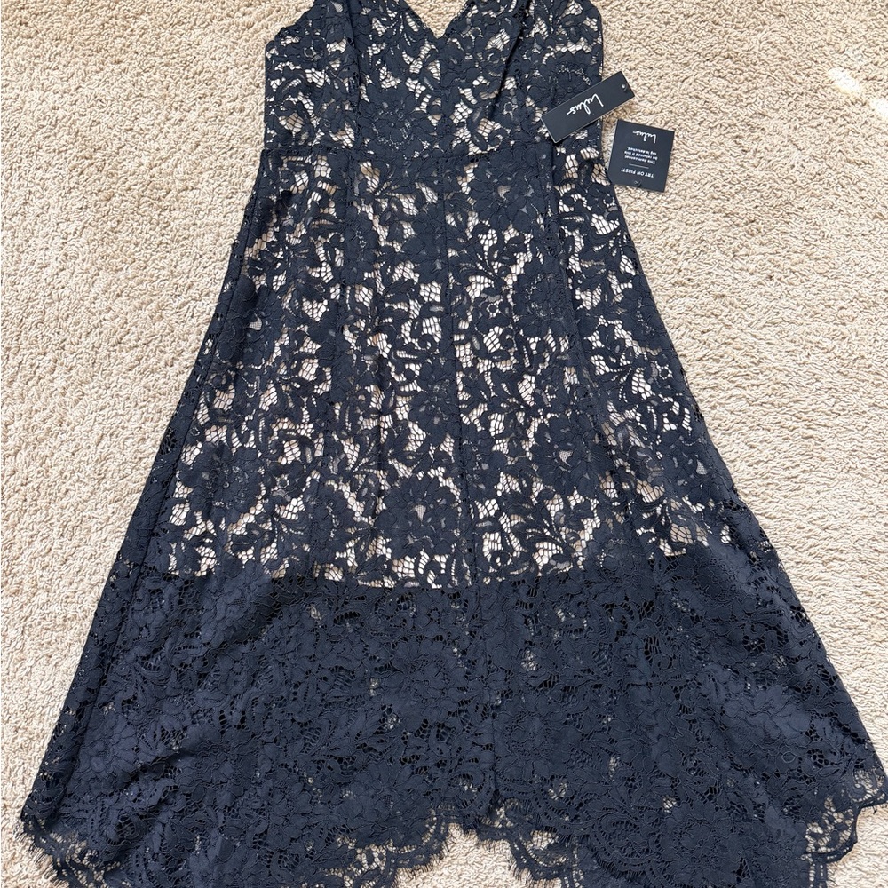 Lulu's Elegant Black Lace High Low Dress